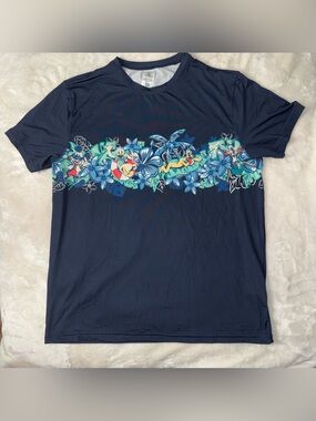Disney Men's Navy Dri-fit Short-Sleeve Tropical Graphic Tee